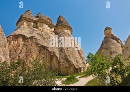 Detail von herrlichen Steinstrukturen und in der Nähe von Goreme, Kappadokien, Anatolien, Türkei Stockfoto