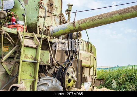 Vintage claas Matador Mähdrescher bei der Arbeit kombinieren in der Ländliche Gebiete in großbritannien Stockfoto