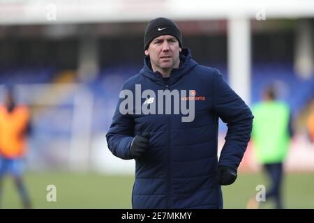 HARTLEPOOL, ENGLAND. 30. JANUAR: Hartlepool Manager, Dave Challinor während des Vanarama National League Spiels zwischen Hartlepool United und Sutton United im Victoria Park, Hartlepool am Samstag, 30. Januar 2021. (Kredit: Mark Fletcher, Mi News) Kredit: MI Nachrichten & Sport /Alamy Live Nachrichten Stockfoto