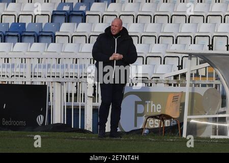 HARTLEPOOL, ENGLAND. 30. JANUAR: Sutton United-Manager Matt Gray beim Vanarama National League-Spiel zwischen Hartlepool United und Sutton United am Samstag, 30. Januar 2021 im Victoria Park, Hartlepool. (Kredit: Mark Fletcher, Mi News) Kredit: MI Nachrichten & Sport /Alamy Live Nachrichten Stockfoto