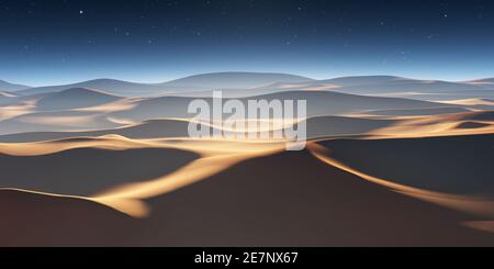 Sanddünen in der Wüste, Sonnenuntergang Wüstenlandschaft. 3d-Illustration Stockfoto