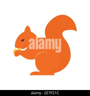 Cute Orange Eichhörnchen sitzen und essen Nüsse auf weiß Stock Vektor