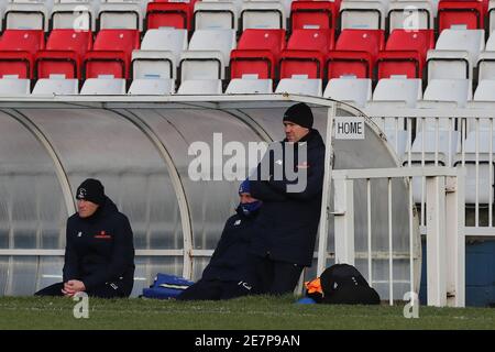 HARTLEPOOL, ENGLAND. 30. JANUAR: Hartlepool Manager, Dave Challinor während des Vanarama National League Spiels zwischen Hartlepool United und Sutton United im Victoria Park, Hartlepool am Samstag, 30. Januar 2021. (Kredit: Mark Fletcher, Mi News) Kredit: MI Nachrichten & Sport /Alamy Live Nachrichten Stockfoto