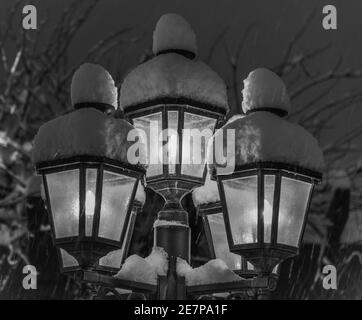 Straßenlaterne und Schnee in Leavenworth Washington Stockfoto