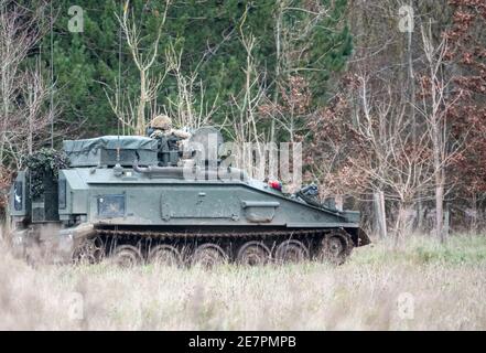 british Army Scimitar leicht gepanzerte Fahrzeug auf Manöver und Aufklärung Stockfoto