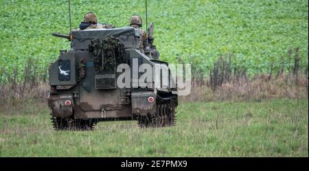 british Army Scimitar leicht gepanzerte Fahrzeug auf Manöver und Aufklärung Stockfoto