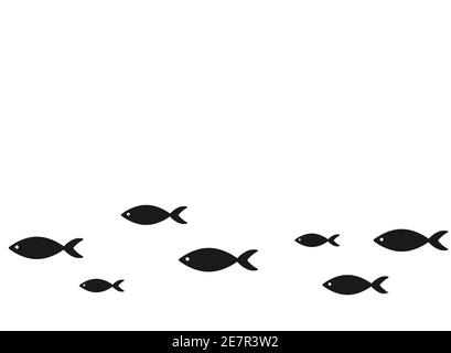 Weißer horizontaler Hintergrund mit schwarzen Fischen. Marine einfache Textur. Vektorgrafik. Meeresornament. Stock Vektor