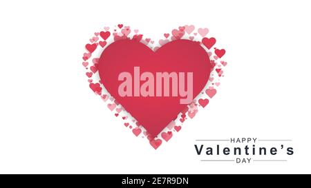 Valentinstag Hintergrund mit Herz-Muster und Typografie Happy Valentines Day Text auf weißem Hintergrund. Vektorgrafik. Romantisches Zitat Stock Vektor