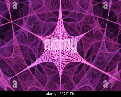 Fotografie eines Kaleidoskops, das einen leuchtenden Hintergrund von Lasern darstellt Balken, die wie ein Spinnennetz geformt sind, das einstrahlt und reflektiert Mehrere Spiegelungen Stockfoto