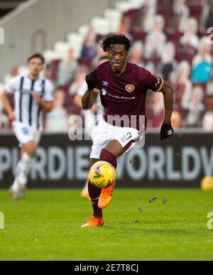 Scottish Championship - Heart of Midlothian / Dunfermline. Tynecastle Park, Edinburgh, Midlothian, Großbritannien. Januar 2021. Hearts ist Gastgeber von Dunfermline bei der Scottish Championship im Tynecastle Park, Edinburgh. PIC zeigt: HeartsÕ Neuzugang, französischer Stürmer, Armand Gnanduillet, Kredit: Ian Jacobs/Alamy Live News Stockfoto