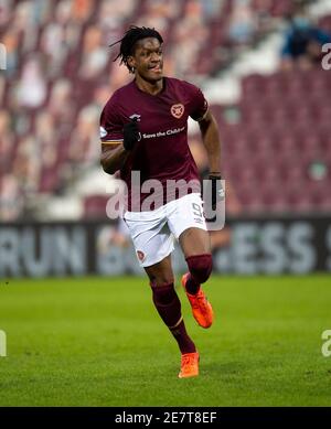 Scottish Championship - Heart of Midlothian / Dunfermline. Tynecastle Park, Edinburgh, Midlothian, Großbritannien. Januar 2021. Hearts ist Gastgeber von Dunfermline bei der Scottish Championship im Tynecastle Park, Edinburgh. PIC zeigt: HeartsÕ Neuzugang, französischer Stürmer, Armand Gnanduillet, Kredit: Ian Jacobs/Alamy Live News Stockfoto