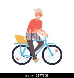 Großvater Charakter Fahrrad fahren. Vektor flache Cartoon-Illustration. Stock Vektor