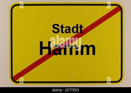 Illustration eines Stadteingangsschildes der Stadt Hamm Stockfoto