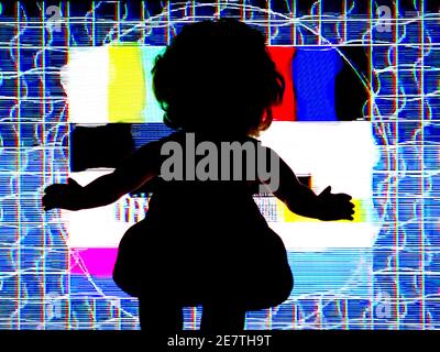 TV-Testmuster erzeugt durch ein Monoskop, TV Static Noise Glitch-Effekt – Original-Foto aus einem alten Fernsehen – Konzept für Ihr Projekt Stockfoto