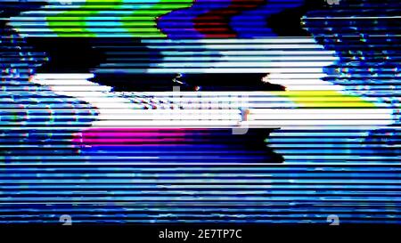 TV-Testmuster erzeugt von einem Monoskop mit Noise Glitch Effekt – Originalfoto von einem alten Fernseher Stockfoto