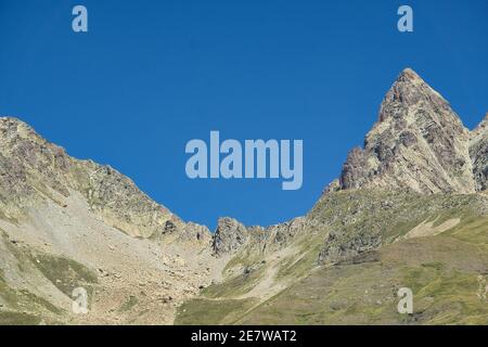 Col du Portalet. Befindet sich in Huesca. Grenze zwischen Spanien und Frankreich. Panorama. Ansicht Querformat Stockfoto