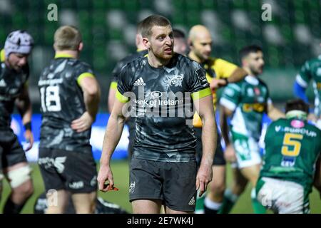 Treviso, Italien. Januar 2021. Liam Coombes (Munster) reagiert während Benetton Treviso vs Munster Rugby, Rugby Guinness Pro 14 Spiel in Treviso, Italien, Januar 30 2021 Kredit: Unabhängige Fotoagentur/Alamy Live Nachrichten Stockfoto