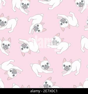 Nahtloses Muster mit niedlichen Hunden. Hintergrund für Stoff, Textildesign, Geschenkpapier oder Tapete. Französische Bulldogge Stock Vektor