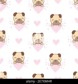 Vektorgrafik. Nahtloses Vektor-Muster mit Pugs. Stock Vektor
