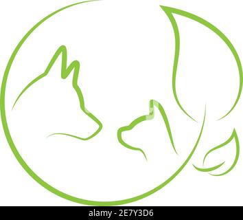 Hund, Katze und Blätter, Pflanze, Tierarzt, Tier-Logo Stock Vektor