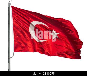 Türkische Flagge isoliert auf weißem Hintergrund Stockfoto