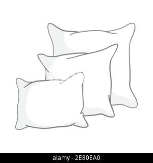 Skizzenvektor Illustration von Kissen, Kunst, isoliert, weiß, Bett Stock Vektor