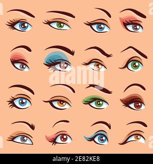 Set Mit Augen-Make-Up-Symbolen. Augen Make-Up Vektor Illustration. Eyes Flat Kollektion. Augen Make-Up Design Set. Augen Make-Up Isoliertes Set. Stock Vektor
