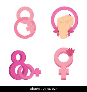 Frauen Tag, weibliche Hand Geschlecht märz 8 Symbole Set Vektor Illustration Stock Vektor