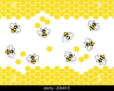 Biene Nahtloses Muster. Vektor Cartoon schwarz und gelb Bienen auf weißem Hintergrund isoliert. Stock Vektor