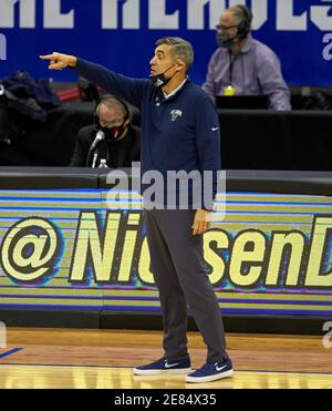 Newark, New Jersey, USA. Januar 2021. Villanova Wildcats Cheftrainer Jay Wright in der ersten Hälfte im Prudential Center in Newark, NJ. Villanova besiegte Seton Hall 80-72. Duncan Williams CSM/Alamy Live News Stockfoto