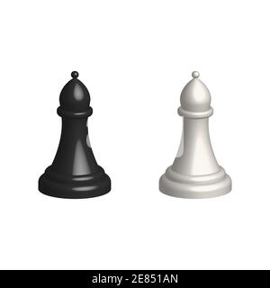 Go Piece 3D realistisches Symbol. Intelligente Brettspiel-Elemente. Chess Bishop schwarz und weiß Silhouetten Vektor-Illustration isoliert auf weiß. Stock Vektor