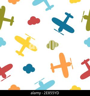 Nahtloses Muster mit Flugzeugen. Vector Lufttransport. Kinder Illustration isoliert. Stock Vektor