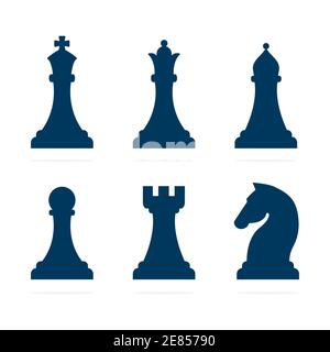 Schachfiguren-Symbole gesetzt. Intelligente Brettspiel-Elemente. Schach Silhouetten Vektor-Illustration isoliert auf weiß. Stock Vektor
