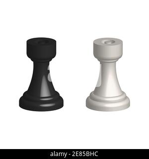 Go Piece 3D realistisches Symbol. Intelligente Brettspiel-Elemente. Schachbrett schwarz und weiß Silhouetten Vektor-Illustration isoliert auf weiß. Stock Vektor