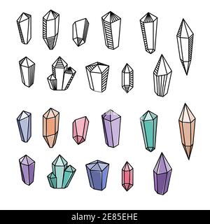 Set von Vektor magische Kristalle. Strichkunst Mystery, Witchcraft. Stock Vektor