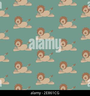 Seamless pattern cute cartoon lion Stock Vektor
