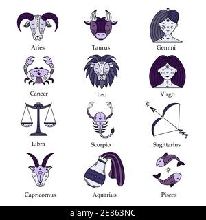 Vektor-Set von astrologischen Symbolen, Tierkreiszeichen. Mystische Symbole. Stock Vektor