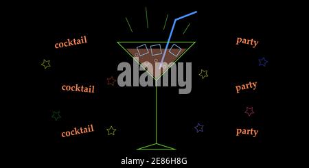 Cocktail-Party einfaches Banner auf einem schwarzen Hintergrund. Vektorgrafik. Stock Vektor