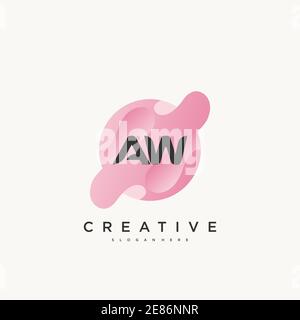 AW Initial Letter Logo Icon Designvorlage Elemente mit Wave Farbenfrohe Kunst Stock Vektor
