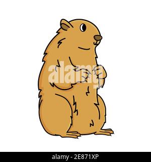 Braun niedlichen Murmeltier sitzt in Happy Groundhog Day. Tier ist auf weißem Hintergrund isoliert Stock Vektor