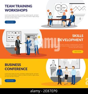 Business Training Consulting Skill Development Workshops Informationen 3 flach horizontal Banner Webseite Design abstrakt isoliert Vektor Illustration Stock Vektor