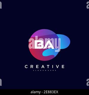 BA Initial Letter Logo Icon Design Vorlage Elemente mit Welle Farbenfrohe Kunst Stock Vektor