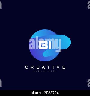 BI Initial Letter Logo Symbol Design Vorlage Elemente mit Welle Farbenfrohe Kunst Stock Vektor