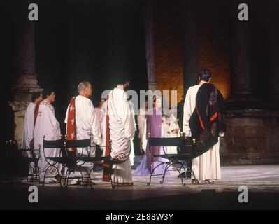 REPRESENTACION DE CALIGULA EN EL TEATRO ROMANO DE MERIDA - 1989. Autor: TAMAYO JOSE. ORT: TEATRO ROMANO-REPRESENTACION. MERIDA. Badajoz. SPANIEN. Stockfoto