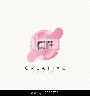 CF Initial Letter Logo Icon Designvorlage Elemente mit Welle Farbenfrohe Kunst Stock Vektor