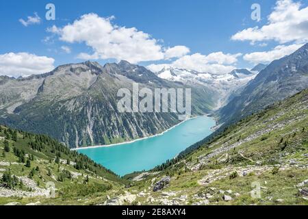 Atemberaubende Aussicht auf den Gletscherspeicher in den Zillertaler alpen Österreich Stockfoto