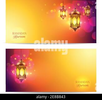 Zwei horizontale Ramadan Banner Set mit Blitzlicht auf schön Bunte abstrakte Hintergrund Vektor-Illustration Stock Vektor