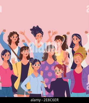 Gruppe von zehn schönen jungen Frauen Zeichen feiern Vektor-Illustration Design Stock Vektor