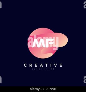 MF Initial Letter Logo Symbol Design Vorlage Elemente mit Welle Farbenfroh Stock Vektor