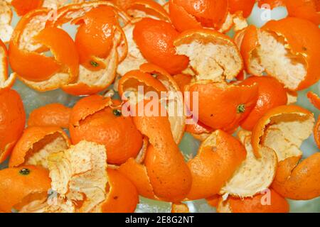 Nahaufnahme der frischen Mandarinenschale. Stockfoto